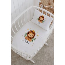 Lilabio Isme Özel %100 Pamuk Lastikli Park Yatak Çarşaf Seti (60X120) Minik Aslan