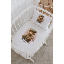 Lilabio Isme Özel %100 Pamuk Lastikli Park Yatak Çarşaf Seti (60X120) Pilot Ayıcık