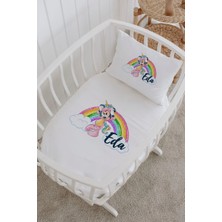 Lilabio Isme Özel %100 Pamuk Lastikli Park Yatak Çarşaf Seti (60X120) Gökkuşağı Minnie