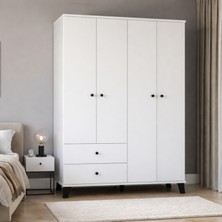Misterium Mira 4 Kapaklı 2 Çekmeceli Gardırop Yatak Odası & Genç Odası Elbise Dolabı – Beyaz