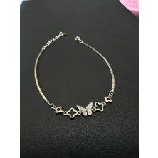 Luna Gümüş Ithal Kelebekli Küp Zincirli Kadın Gümüş Bileklik