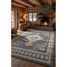 Kilim Home Antrasit Geometrik Madalyonlu Kaymaz Taban Salon Halısı