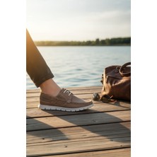 Enoch Hakiki Deri Vizon Bağcıklı Beyaz Tabanlı Erkek Deck Ayakkabı