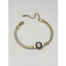 The Originals 316L Çelik Siyah Mineli Baget Taşlı Bileklik Gold Renk