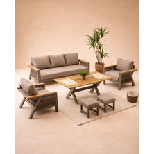 Divona Home Capella Bahçe Oturma Grubu (3+1+1+S) - Cappucino (MASA TABLASI DÜZ KESİM OLARAK GELMEKTEDİR)