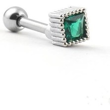 The Originals Çelik Tragus Piercing Kare Yeşil Tek Zirkon Taşlı