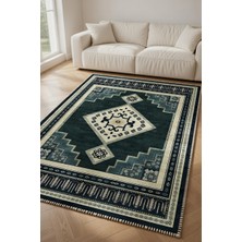 Kilim Home Siyah Krem Geometrik Madalyonlu Kaymaz Taban Salon Halısı