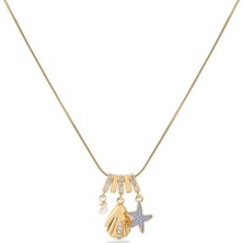 The Originals 316L Çelik Çoklu Deniz Temalı Zirkon Taşlı Inci Detaylı Gold Renk Kolye 45CM