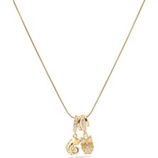 The Originals 316L Çelik Bukalemun ve Baykuş Figürlü Zirkon Taşlı Gold Renk Kolye 45CM