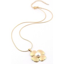 The Originals 316L Çelik Çiçek Figürlü Inci Detaylı Gold Renk Kolye 45CM