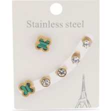 The Originals Çelik Altılı Yonca ve Tektaş Model Gold Renk Küpe Set