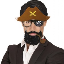 Zero Land Storozde Kahve Renk Şapkalı Siyah Sakallı Pipolu Jack Sparrow Denizci Korsan Gözlüğü 24X25 cm