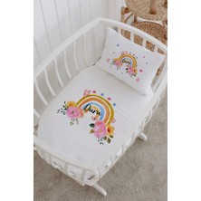 Lilabio Isme Özel %100 Pamuk Lastikli Park Yatak Çarşaf Seti (60X120) Çiçekli Gökkuşağı