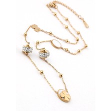 The Originals 316L Çelik Yonca Figürlü Zirkon Taşlı Gold Renk Kolye 45CM