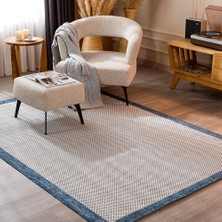 Fresco Ekru Lacivert İskandinav Jüt Yıkanabilir Halı Kilim Balkon Teras Salon Koridor Halısı 23745A