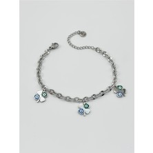 The Originals 316L Çelik Nazar Boncuklu Yonca Figürlü Zincir Bileklik Gümüş Renk