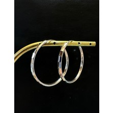 Luna Gümüş Ithal 3 mm Kalınlık 3,5 cm Çap Kalemli  Parlak Kadın Gümüş Halka Küpe