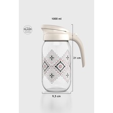 Renga Beluga Desenli 1000 ml Bej Kapaklı Cam Sürahi 112027