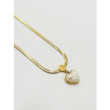 The Originals Kadın Çelik Italyan Kolye Inci Kalp Figürlü Gold Renk