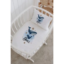 Lilabio Isme Özel %100 Pamuk Lastikli Park Yatak Çarşaf Seti (60X120) Balina