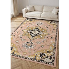 Kilim Home Pudra Pembe Siyah Gold Merkez Madalyonlu Modern Klasik Salon Halısı