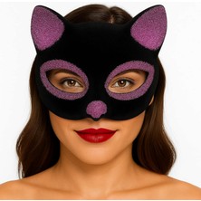 Zero Land Storozde Siyah Renk Pembe Simli Süet Kaplama Kedi Maskesi 18X14 cm