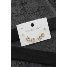 The Originals Çelik Altılı Kare Model Gold Renk Küpe Set