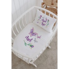 Lilabio Isme Özel %100 Pamuk Lastikli Park Yatak Çarşaf Seti (60X120) Mor Kelebek