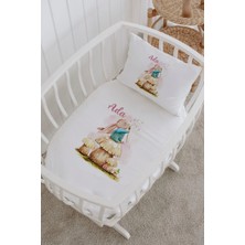 Lilabio Isme Özel %100 Pamuk Lastikli Park Yatak Çarşaf Seti (60X120) Mantar Üstünde Tavşan