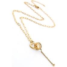 The Originals 316L Çelik Sallantılı Halka Geçişli Zirkon Taşlı Gold Renk Kolye 45CM