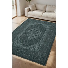 Kilim Home Kaymaz Tabanlı Klasik Pers Halısı - Koyu Yeşil Lüks Medallion Desen