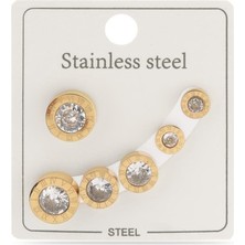 The Originals Çelik Altılı Roma Rakamı Gold Renk Küpe Set