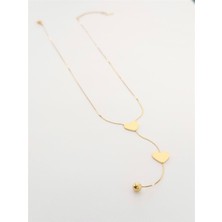 The Originals Kadın Çelik Kolye Çift Kalp Figürlü Gold Renk 45 cm