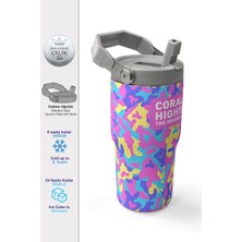 Coral High Pembe Sarı Lavanta Kamuflaj Desenli Katlanır Ağızlıklı Çelik Termos 600 ml 38901