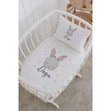 Lilabio Isme Özel %100 Pamuk Lastikli Park Yatak Çarşaf Seti (60X120) Gri Tavşan