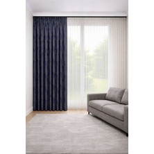 Perde Merkezi Yaprak Lacivert Fon Perde Salon ve Misafir Odalarına Uygun 1/3 Sık Pileli Tek Kanat Lüks Modern Fon Perd