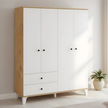 Misterium Mira 4 Kapaklı 2 Çekmeceli Gardırop Çocuk & Genç Odası Dolabı – Safir Meşe