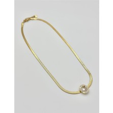 The Originals Kadın Çelik Italyan Kolye Yuvarlak Zirkon Taşlı Gold Renk