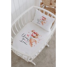 Lilabio Isme Özel %100 Pamuk Lastikli Park Yatak Çarşaf Seti (60X120) Balon Tutan Tavşan