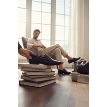 Enoch Hakiki Deri Siyah Düz Tabanlı Erkek Comfort Loafer