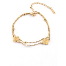 The Originals 316L Çelik Incili Yonca Model Bileklik Gold Renk
