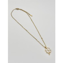 The Originals Kadın Çelik Kolye Yonca Figürlü Şeffaf Zirkon Taşlı Gold Renk