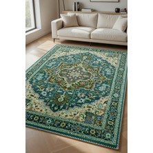 Kilim Home Klasik Madalyon Desenli Kaymaz Taban Halı – Turkuaz Salon Halısı