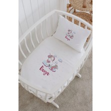 Lilabio Isme Özel %100 Pamuk Lastikli Park Yatak Çarşaf Seti (60X120) Yıldız Unicorn