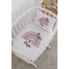 Lilabio Isme Özel %100 Pamuk Lastikli Park Yatak Çarşaf Seti (60X120) Mor Gökkuşağı