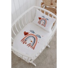 Lilabio Isme Özel %100 Pamuk Lastiksiz Park Yatak Çarşaf Seti (100X120) Kalpli Balon Gökkuşağı