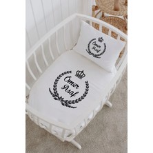 Lilabio Isme Özel %100 Pamuk Lastiksiz Park Yatak Çarşaf Seti (100X120) Siyah Çelenk