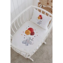 Lilabio Isme Özel %100 Pamuk Lastikli Park Yatak Çarşaf Seti (60X120) Balonlu Fil