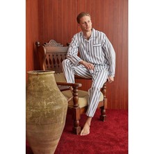 Kly Boy Uzun Kol Çizgili Pijama Takımı Gri Renk Poplin Kumaşla Rahat Kullanım Sunar