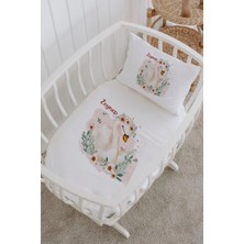 Lilabio Isme Özel %100 Pamuk Lastikli Park Yatak Çarşaf Seti (60X120) Taçlı Kuğu